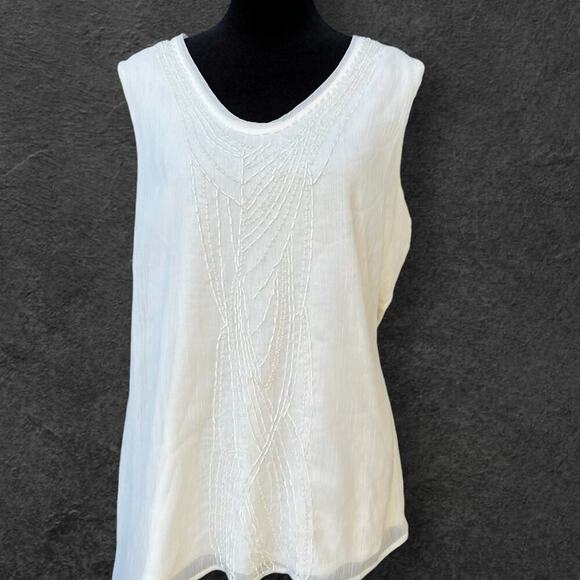 Coldwater Creek women’s size L 14 ivory tank top with beadwork on front - Picture 1 of 11